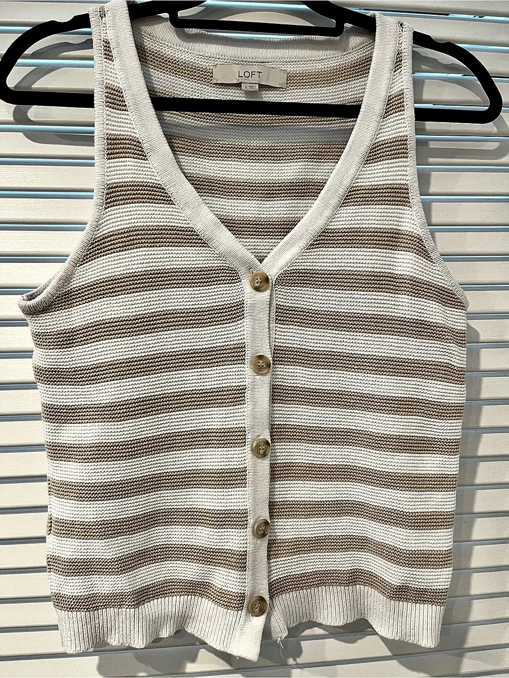 LOFT Striped Side Button Tank Top Sweater Vest Brown & White Small